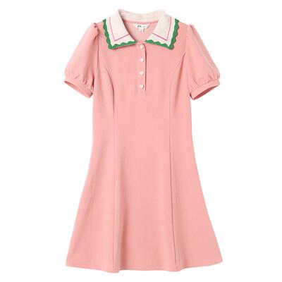 zklin藕粉色甜美POLO领连衣裙
