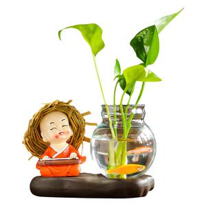 四不和尚绿萝水培花瓶办公室装饰桌面车载树脂小摆件治愈系高级感