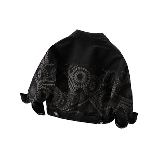 男童牛仔外套春秋新款炸街痞帅宝宝上衣春款儿童春装男孩夹克黑色