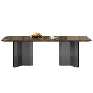 天然铂金钻奢石餐桌意式极简轻奢高端吃饭桌款大理石餐桌长方形