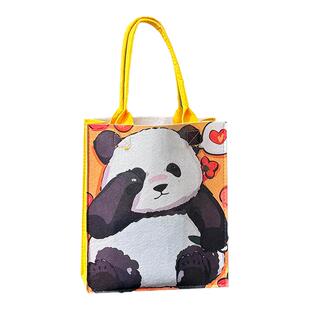 熊猫文创花花手提袋毛毡礼品袋伴手礼购物袋成都基地纪念品手拎袋