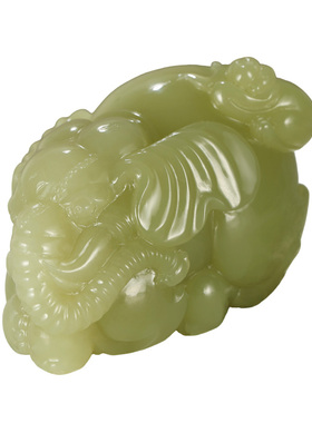 和田玉大象猴子手把件男款