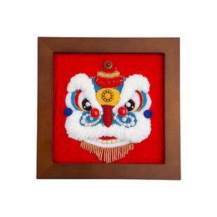 阿卡手工羊毛毡戳戳乐diy材料包醒狮扎扎珠绣相框画手作龙年礼物