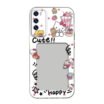 可爱KT猫相框可放照片适用于华为p40手机壳p40Pro镜头全包磨砂防摔软壳ANAAN00保护套直边小卡创意新款手机套