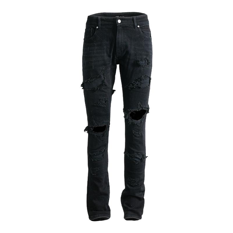 PMW 明星同款高街水洗做旧破坏糜烂牛仔裤男修身弹力百搭小脚裤