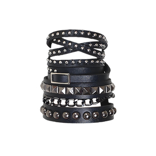 甜酷暗黑风叠戴多层朋克风链条手镯哥特风辣妹铆钉腕带手环配饰品