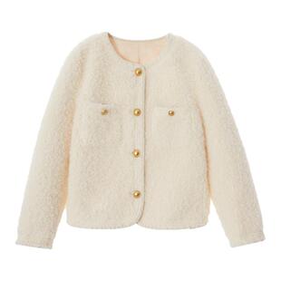 芭依璐2025早春新款休闲双面颗粒绒保暖百搭上衣小个子短款女外套