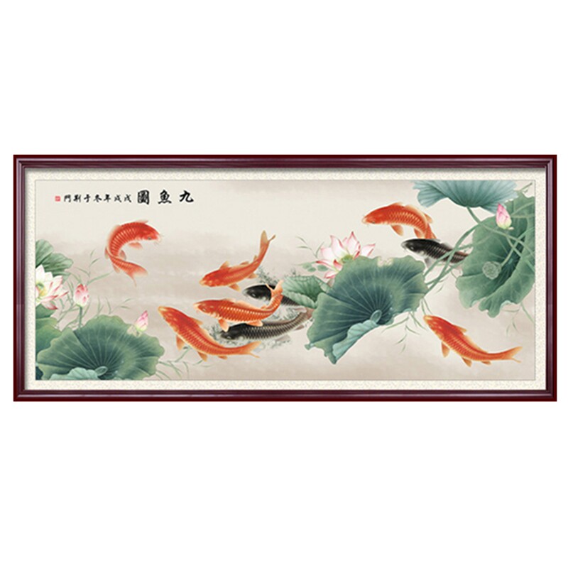 钻石绣客厅荷花九鱼图新款点钻