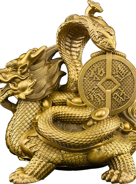 玄武摆件黄铜金钱玄武神兽青龙白虎朱雀玄武龟蛇一套客厅装饰大号