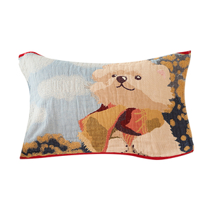 水洗棉纯棉纱布枕巾一对装四季通用防头油可爱枕头巾双面吸汗透气