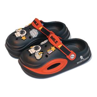 梦特娇儿童洞洞鞋夏季新款防滑厚底拖凉鞋休闲踩屎感沙滩鞋带鞋花