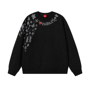 查尔斯桃心卫衣男女款秋冬季满天星涂鸦印花圆领潮牌情侣套头上衣