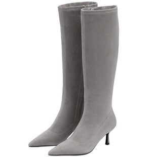 73hours女鞋柔软张力冬季新款尖头瘦瘦靴长筒时装靴高跟长靴