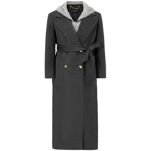 FF仿佛冬季新款灰色毛呢外套女时尚气质通勤中长款设计感