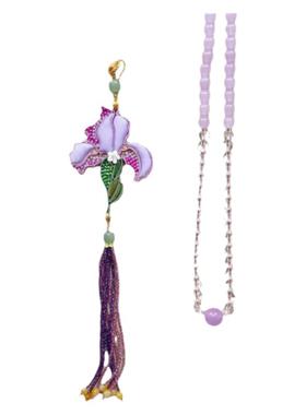 鸢尾花真丝压襟项链斜挎多用款女