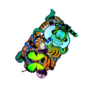 夜光车贴龙虎扮门神卡通创意电动摩托车身玻璃装饰行李箱反光贴纸