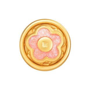 明牌珠宝黄金粉色桃花串珠 硬金杠上开花转运珠足金麻将珠AFP0891