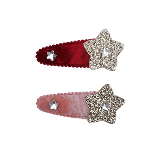 细闪星星红色丝绒发夹宝宝新年发饰侧边气质刘海夹儿童夹子发卡女