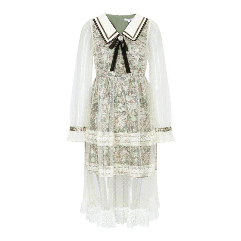 LULUALWAYS【商场同款】经典法式温柔欧根纱提花连衣裙
