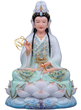 汉白玉天青锦彩三圣佛像摆件