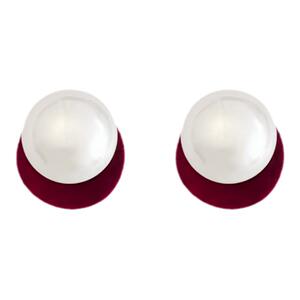 复古红色植绒珍珠款耳环女小众独特设计高级耳钉轻奢简约百搭耳饰