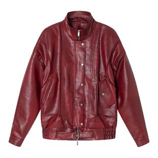 REDREF 重工宽肩分割机车两色皮夹克