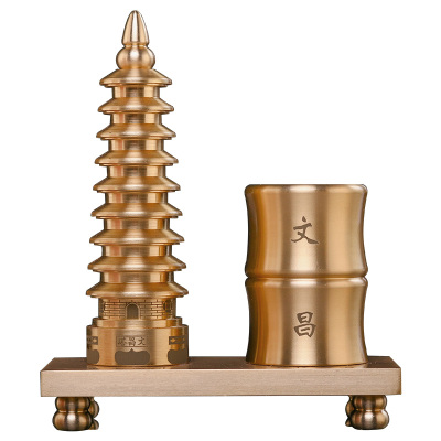 纯铜十三层文昌塔书桌笔筒摆件