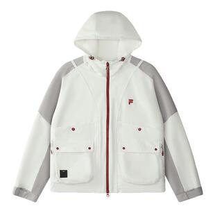 FILA FUSION斐乐潮牌梭织外套女2025冬新款休闲宽松拼色连帽外套