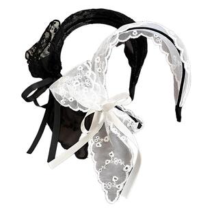 法式白色蕾丝三角巾发箍女2025新款蝴蝶结飘带宽边头箍氛围感头饰