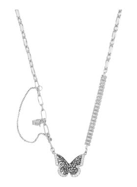 AWE满钻黑色蝴蝶水晶爱心项链女