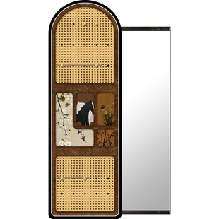 中古风洞洞板装饰画可推拉隐形镜子隐藏式全身镜复古艺术玄关挂画