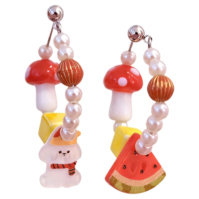 萌趣卡通小狗蘑菇珍珠耳夹