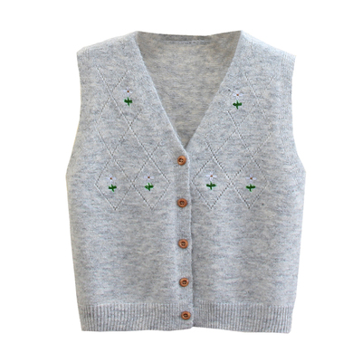 复古刺绣针织马甲女时髦洋气