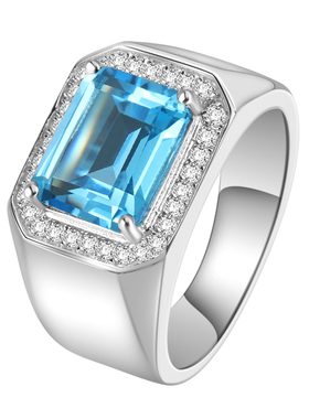 精工925银镀金托帕石戒指男生