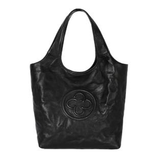 卡思乐女包菜篮子包植鞣头层牛皮褶皱单肩斜挎包黑色手提托特小包