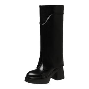 小个子10cm厚底增高粗跟长靴百搭过膝秋冬弹力网红时尚高筒不过膝