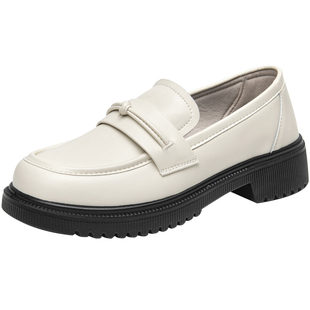 大东女鞋乐福鞋2026春季新款时尚软面女单鞋粗跟平底一脚蹬小皮鞋