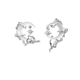 苍月系列原创设计月亮耳钉天然贝壳小众高级感冷淡风不对称耳环女