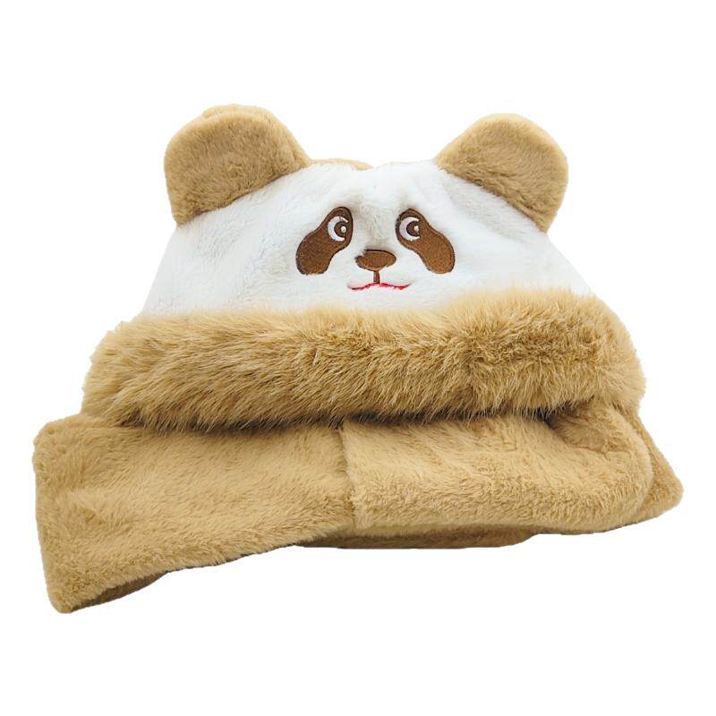 冬季可爱毛绒熊猫三合一保暖帽女