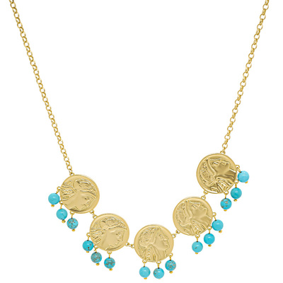 LAMUANA罗马古币流苏绿松项链小众设计高级感颈链短款度假风68097