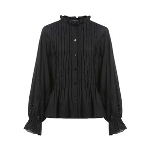 sdeer圣迪奥春秋装女装木耳边风琴褶绣花衬衫S24380514