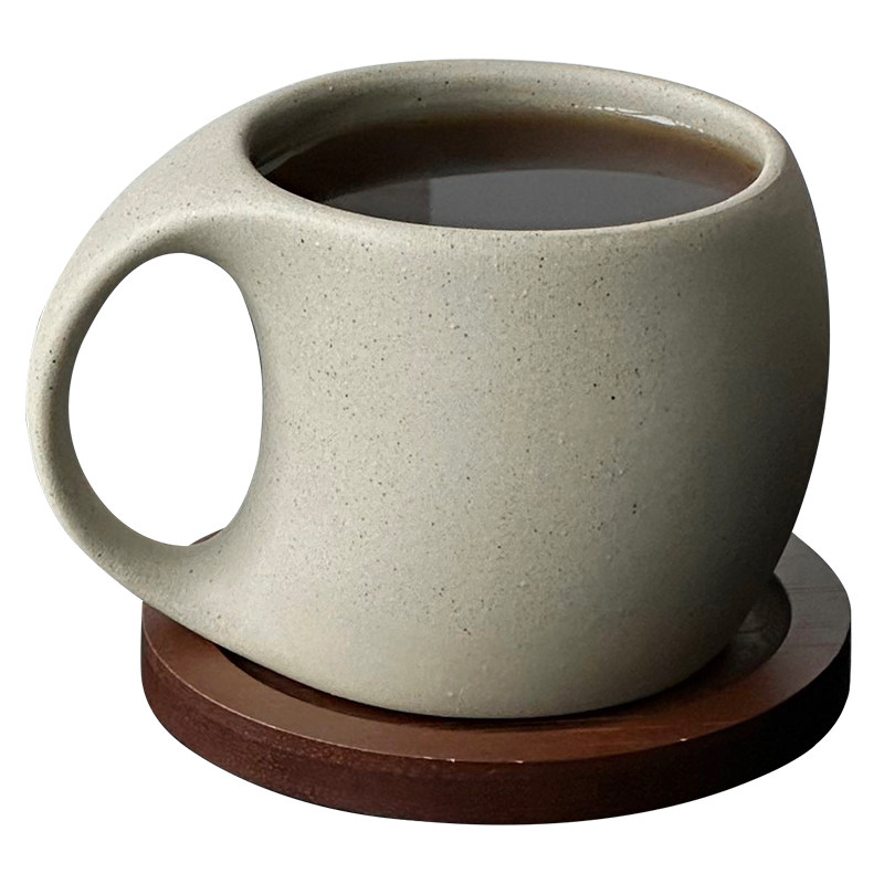 高级感复古粗陶咖啡杯带勺马克杯
