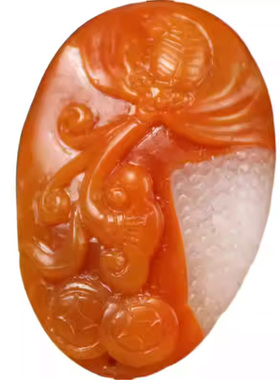 云南保山南红玛瑙蝙蝠衔钱挂件