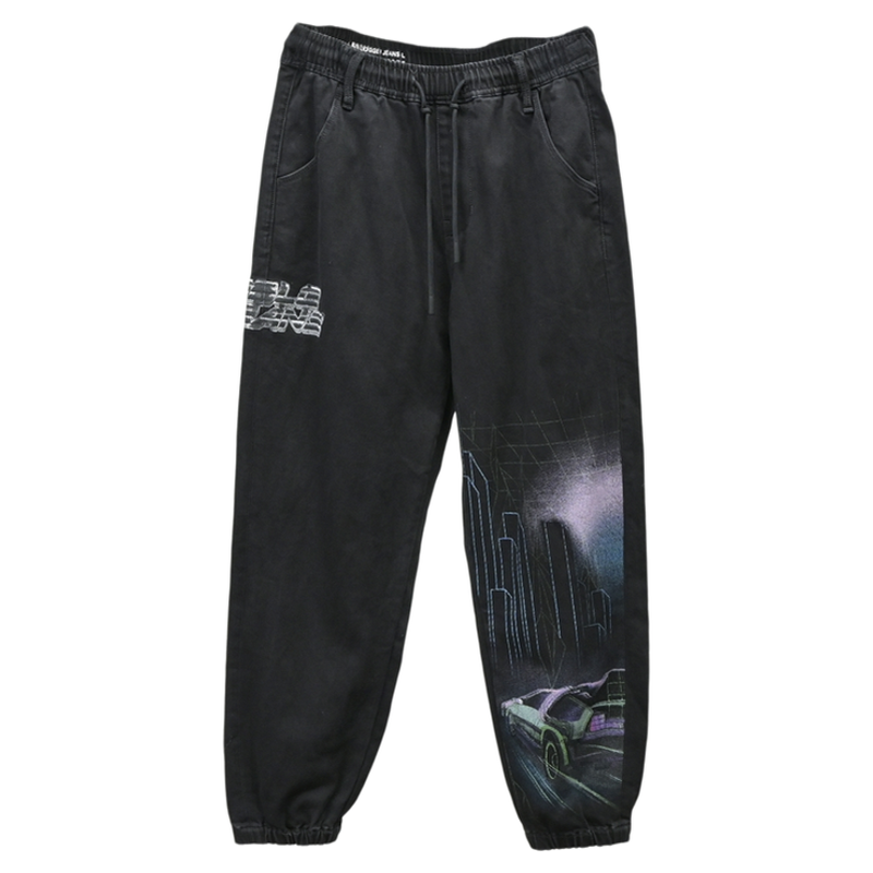 ABLEJEANS松紧腰印花酷跑牛仔裤
