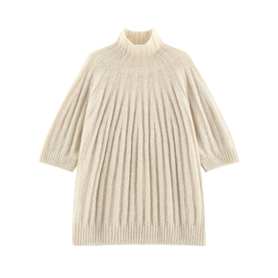 【花相】氛围感马海毛羊毛混纱立体提花复古立领中袖毛衣-WAW160