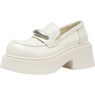 CDF女鞋2025春季新款时尚英伦风厚底乐福鞋水钻方扣简约百搭单鞋