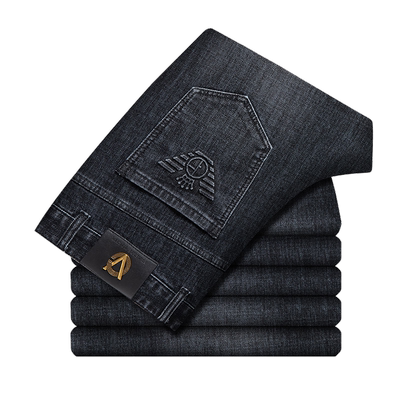 男士新款黑色商务休闲长袖牛仔裤