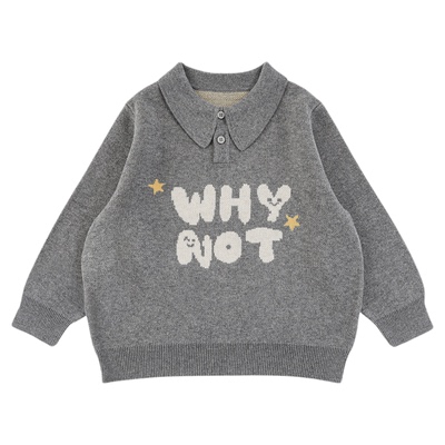 幼悠男童羊毛混纺芝麻点提花毛衣冬季亲肤保暖复古俏皮POLO领上衣