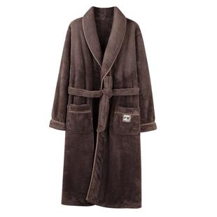 圆人睡袍男款秋冬季珊瑚绒加厚加绒浴袍男款法兰绒浴衣男款家居服