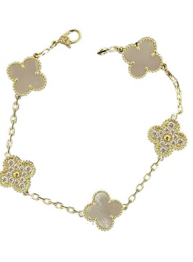 18K金白贝母五花四叶草手链女纯银小众轻奢首饰叠戴百搭幸运手饰